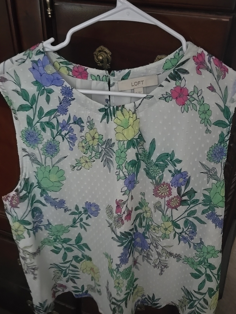 LOFT White Floral Sleeveless Blouse